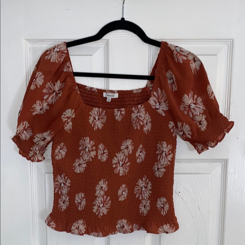 Madewell Puff Sleeve Smocked Blouse ECU Perfect Summer Top Size XS